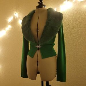 Vintage Cardigan with Fur Collar